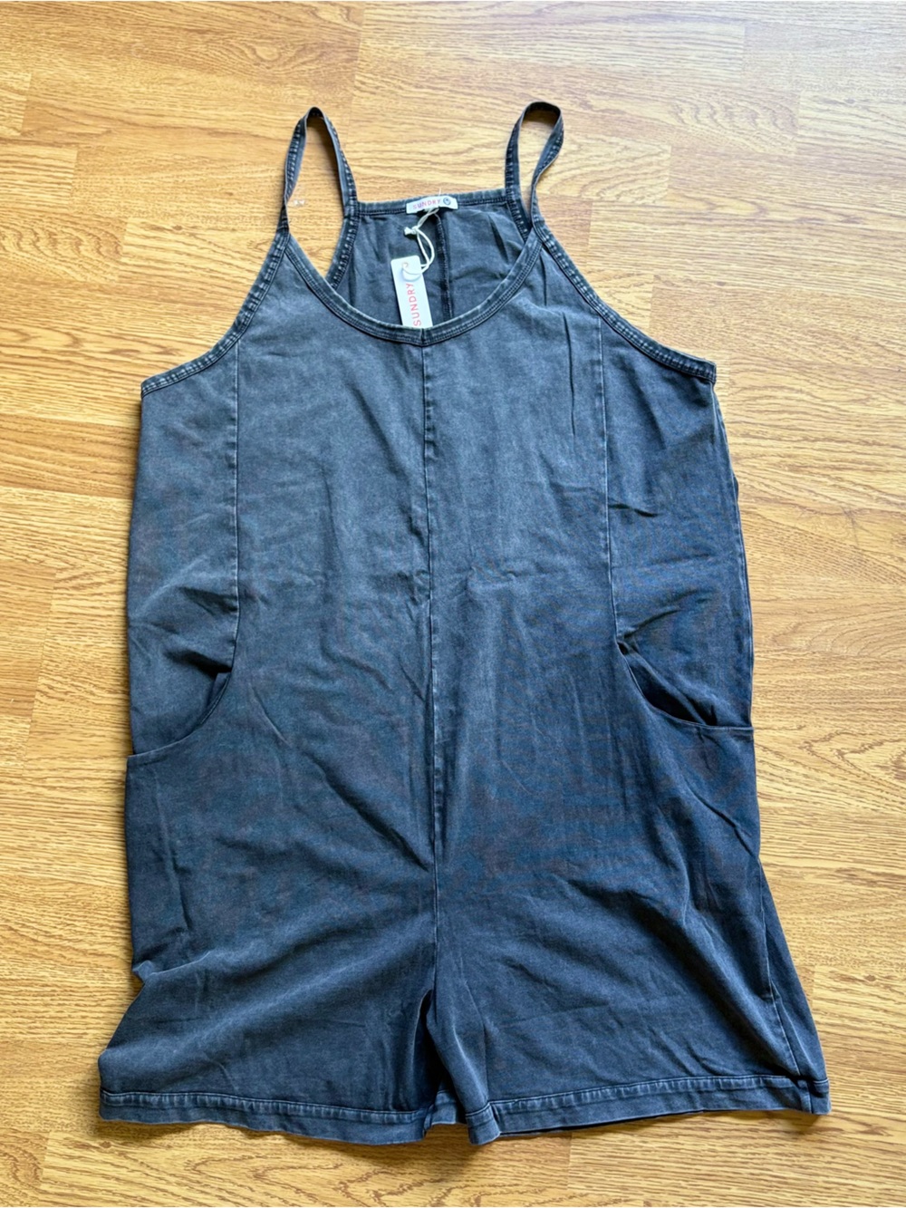 Sundry Charcoal Gray Mineral Wash One-Piece Romper Comfy Casual Relaxed Sz M